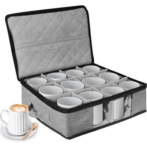 Wine Glass Storage Box with Dividers, Camping Wine Storage Box Glasses Coffee Cup (1/3)