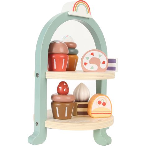 Jouets en bois pour le thé de l'après-midi : tour à gâteaux et pâtisseries à deux étages, jouets pour l'interaction parent-enfant (1/5)
