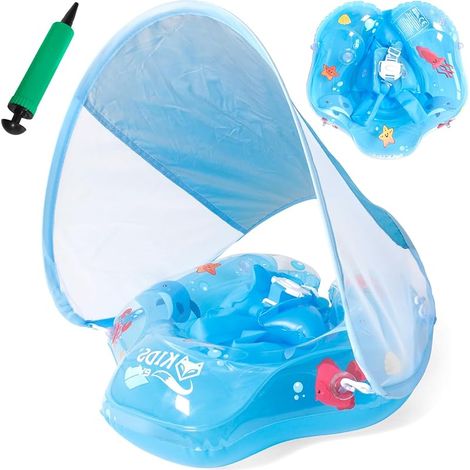 Bouee Bebe, Bouee Bebe Piscine, Jouet Aquatique pour Bébé avec Pare-Soleil UPF 50+, Piscine Empêcher Le Retournement Anneau de Natation pour Bébé pour Tout-Petits pour 6 à 36 Mois(Bleu)