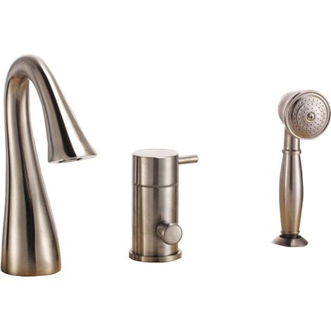 Salle de Bain 3 Pièces Moderne : Robinetterie de Baignoire et Lavabo en Laiton Massif avec Douchette Extractible, Finition Nickel Brossé, Mitigeur 3 Voies-Alovez (1/5)