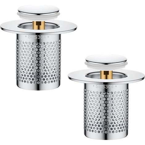 Crépine de Vidange en Acier Inoxydable, Lot de 2 Filtre PopUp pour Cuisine, Salle de Bain et Baignoire, AntiBloqué
