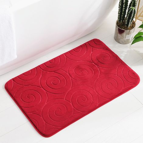 Set aus 3 Badematten mit geprägtem Muster für WC-Deckel, Fußmatten, saugfähige Matten in Rot (1/5)