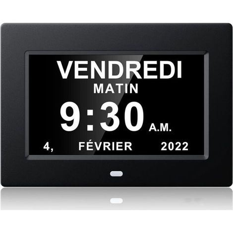 Horloge calendrier numérique 7 pouces - HAWUJ - Affichage date/heure - Pour Alzheimer et rappel médicament, noir (1/4)