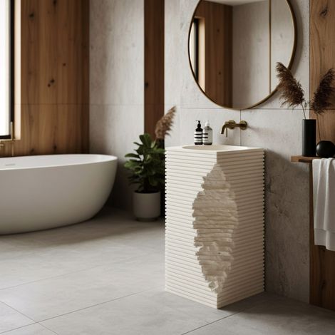 Vasque Autoportante Rea Travena Square Beige, Stone Imitation
