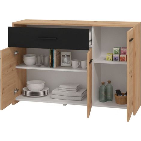 Credenza Sanza, Madia 2 Ripiani, un Cassetto, 3 Ante, 119x33x80.5h cm Marrone Rovere Nodi