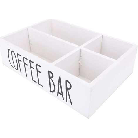 Organisateur station café en bois de platane avec séparateur, boîte rangement accessoires bar café, porte gourdes café et sachets thé, 30x20x8 cm, pour plan de travail cuisine, 1 pièce (1/5)