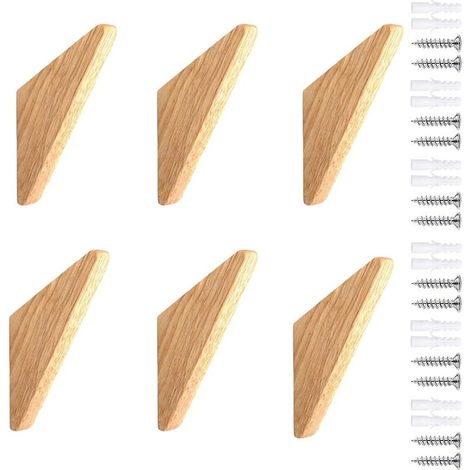 Lot de 6 patères en bois d'hévéa, crochets muraux, design rustique et robuste pour suspendre serviettes, manteaux et plantes, 14,2 x 4,4 x 2 cm (1/5)