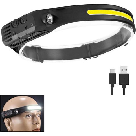 LED-Stirnlampe, USB-aufladbar, 500 Lumen, COB-LED-Bewegungssensor, 1 Leuchtmodus, IPX4 wasserdicht für Kinder, Erwachsene, Laufen, Camping, Angeln, Jagen