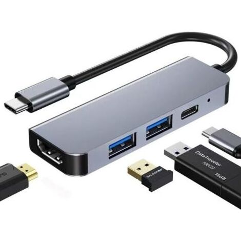 4 in 1 Type C hub Multifonction USB Base HDMI 4K / 30hz pd3.0 Charge Rapide 87w Adaptateur Bureau école Voyage à Domicile (1/5)