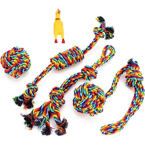 Ensemble de 4 jouets interactifs en corde pour chiens de petite et moyenne taille. (1/5)