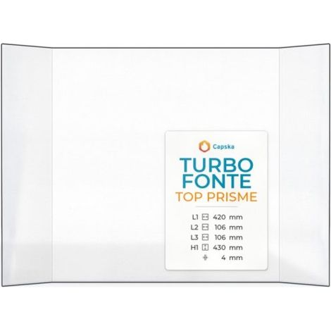 Vitre Turbo Fonte TOP PRISME - Verre Prismatique pour poêle à bois - (106 + 420 + 106) x 430 mm (L2+L1+L3 x H1) - 4 mm