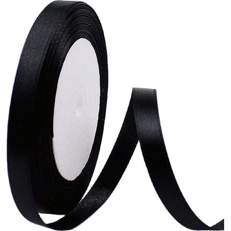 Ruban Satin x pour Décoration de Mariage Fête Noël Halloween Emballage Cadeau Ballons Nœuds Bouquet Bricolage Art 10mm 22m Tissu Noir (1/5)