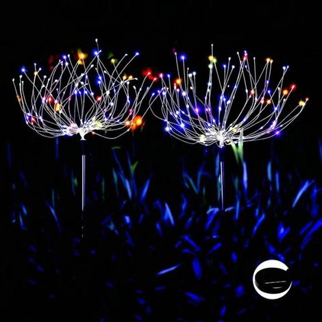 Lot de 2 Lampes Solaires Feu d'Artifice 120 LED, Décoration Jardin Étanche 2 Modes pour Terrasse, Pelouse et Cour (1/5)