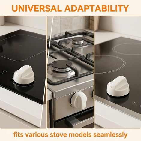 4-Piece Universal Cooker Knob Set, with 3 Different Size Adapters, for All Brands of Ovens, Cookers and Hobs (Black) (1/4)