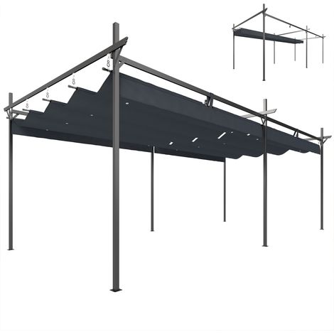 Outsunny pérgola de jardín 6x3 m con techo retráctil, cenador de jardín con UPF30+, estructura metálica, tela de poliéster, gris oscuro