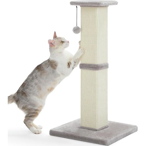 Grand arbre à chat - 82 cm de haut - Arbre à chat pour chats d'appartement - Arbre à chat stable en sisal avec grande plaque de sol et balle de jeu - Gris (1/5)