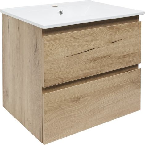 Ensemble meuble 2 tiroirs avec vasque - SAT - B-Way - 59 × 50 × 45 - Chêne