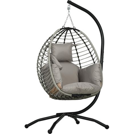 Fauteuil œuf Suspendu pliant avec Coussin et Support Usage intérieur extérieur métal corde en polypropylène (1/5)