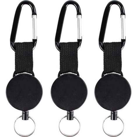 Lot de 3 porte-badges rétractables avec câble en acier, porte-clés multifonctions, clip à dégagement rapide pour carte d'identité, noir. (1/5)