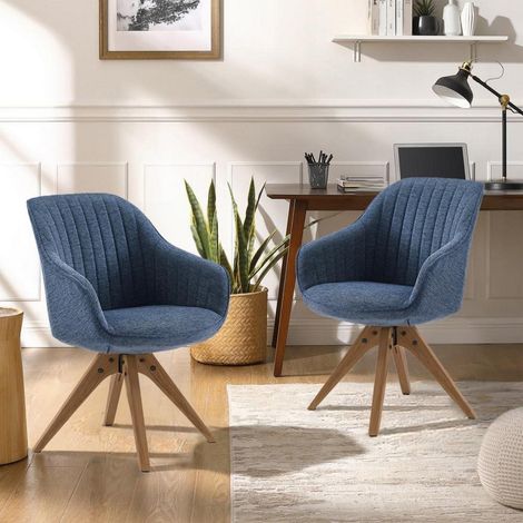 Esszimmerstühle 2er Set drehbar blau Leinen mit Massivholzbeinen (1/5)