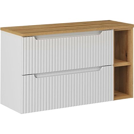 Meuble sous-vasque 100cm 2 tiroirs 2 niches Riva Blanc et Bois (1/4)