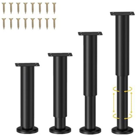 pieds de table en métal, pieds de table réglables, pieds de meubles, kit comprenant tournevis et vis (noir, 25-43 cm) (1/5)