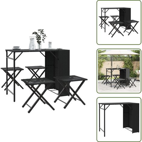 vidaXL 5-tlg. Garten-Essgruppe Faltbar Schwarz Poly Rattan (1/5)