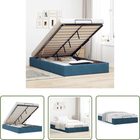 Rangement sous le lit - Cadre de lit ottoman sans matelas bleu foncé 120x200 cm velours (1/5)