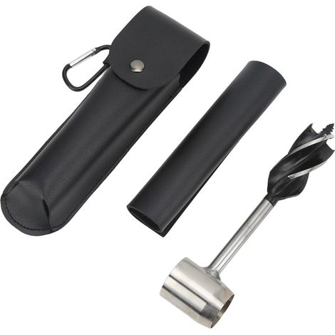 Foret à bois manuel multifonctionnel en acier inoxydable, clé à main avec sac de rangement en cuir PU noir et étui, ensemble portable (1/5)