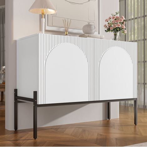 Credenza a 2 ante, 100x40x75 cm, design arcuato, ampio spazio contenitivo, in truciolato - bianca (1/5)