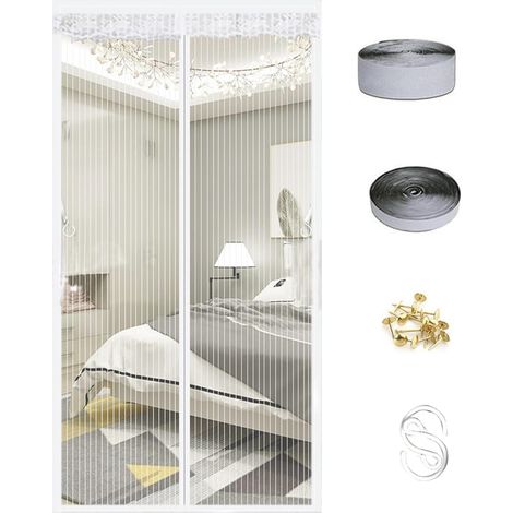 Porte moustiquaire magnétique, Rideaux en Maille magnétique Blanc Personnalisable avec Cadre Complet, Joint de Haut en Bas automatiquement, Porte moustiquaire pour Porche et Balcon