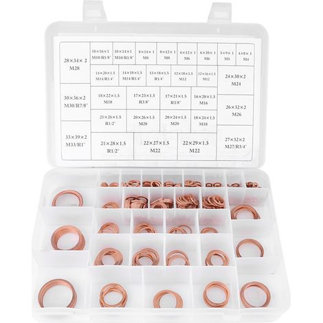 568Pcs 30 Sizes Copper Washers Flat Ring Set Kit with Plastic Box