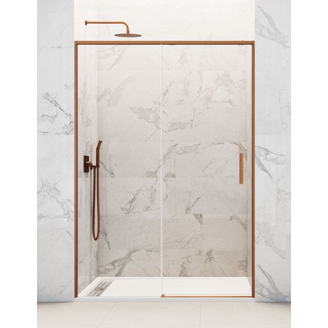 TWENTY sliding shower door with fixed panel, 115 cm, clear glass, copper finish (1/5)