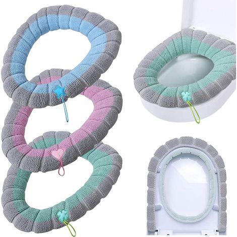 CCYKXA Set mit 3 zweifarbigen WC-Sitzbezügen - Weich - Dick - Dehnbar - Waschbar - Universalgröße (35,6 x 45,7 cm)