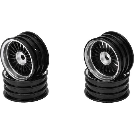 Quatre roues en alliage d'aluminium, compatibles avec la voiture RC SCX24 1/24, diamètre 26,5 mm/1,0 pouce, jantes hexagonales de 7 mm/0,28 pouce, noires. (1/5)