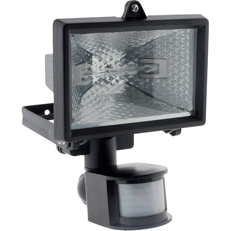Schwarzer Halogen-Flutlichtstrahler mit Sensor – IP44 CE (1/5)