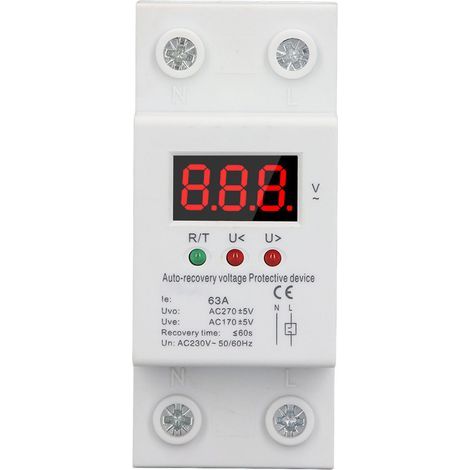 Überspannungsschutz, automatische Wiederherstellungsschutzvorrichtung, Schutzrelais, Einzeldigitalanzeige, 2-polig, 230 V AC, 63 A (1/5)