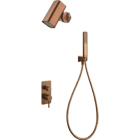 Ensemble douche encastré Toscana avec pomme de tête Tube finition or rose brossé [ IMEX® ] (1/2)