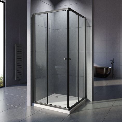Duschkabine Schwarz 80x100 cm Eckeinstieg mit Schiebetüren 6mm ESG Sicherheitsglas Duschschiebetür Duschabtrennung Duschwand, Höhe: 185cm