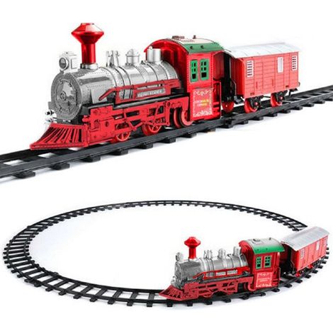 TrAdE Shop Traesio - Trenino Natalizio Sotto Albero Treno Elettrico Con Luci Vagone Rosso E Bianco - (1/2)