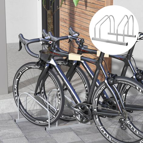 Portabiciclette per 2 biciclette, supporto per biciclette, portabiciclette per pneumatici da 61 mm, dimensioni 50L x 34W x 27,5H cm, acciaio argentato (1/5)