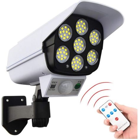 Lampe solaire 77 LED pour extérieur, simulation de surveillance, éclairage de sécurité avec détecteur de mouvement, lampe murale solaire, fausses caméras de surveillance (1/5)