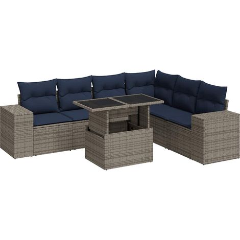 Maison Exclusive - Juego Sofá Jardín 7 Piezas con Cojines Gris Po