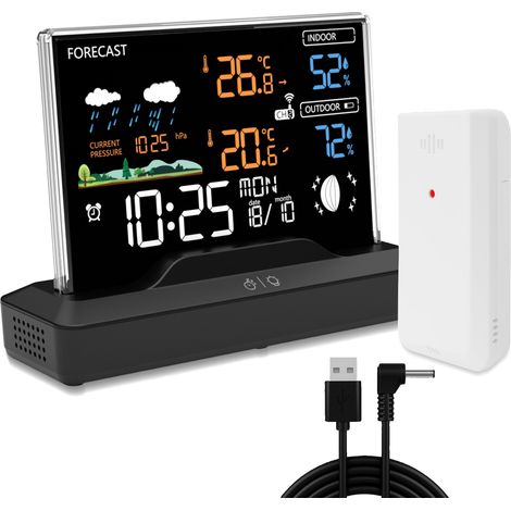 Station météo sans fil RF – Thermomètre, hygromètre – Horloge d’alerte – Domestique (1/5)