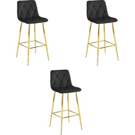 Tabouret Valora KODA velours noir pieds dorés style moderne x3 (1/4)