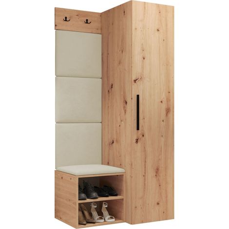 Mobilier1 – Meuble d'entrée Hartford 524 en chêne artisan – Dimensions 191x82x50cm – Tissu stratifié – Configuration murale ou à poser