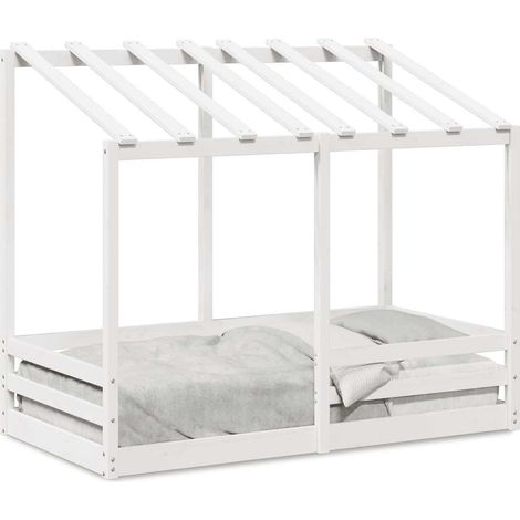 Maison Exclusive - Kinderbett mit Dach Weiß 70x140 cm Massivholz