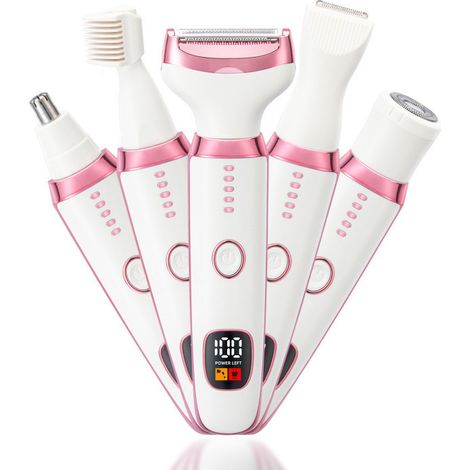 Tondeuse électrique femme 5-en-1 portable rasoir corps zones intimes précise sans fil rechargeable (1/4)