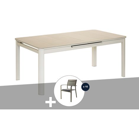 Table de jardin rectangulaire extensible en aluminium Milos Ivoire 8/10 places + 10 chaises - Jardiline (1/5)