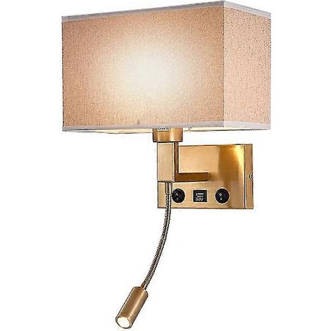 3104 5W LED-Wandleuchte für Bett und Flur mit Schwanenhals-Spot und USB-Anschluss - Schwarz / (Kupferbraune Abdeckung, weißes Licht) (1/5)